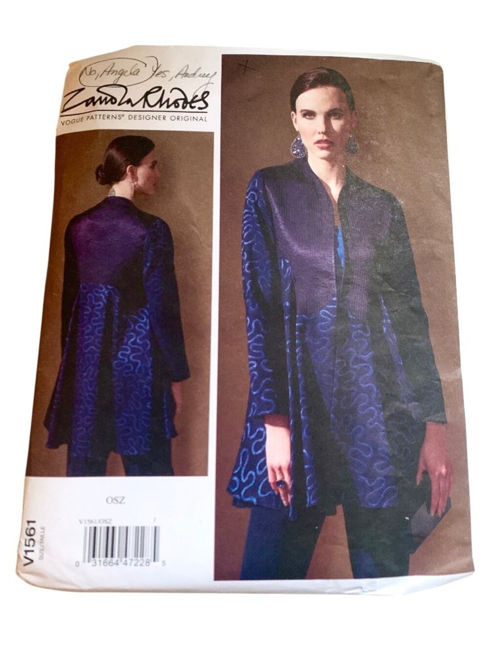 Vogue V1561 Pattern Evening Jacket Closse Fitting Zandra Rhodes Uncut One Size